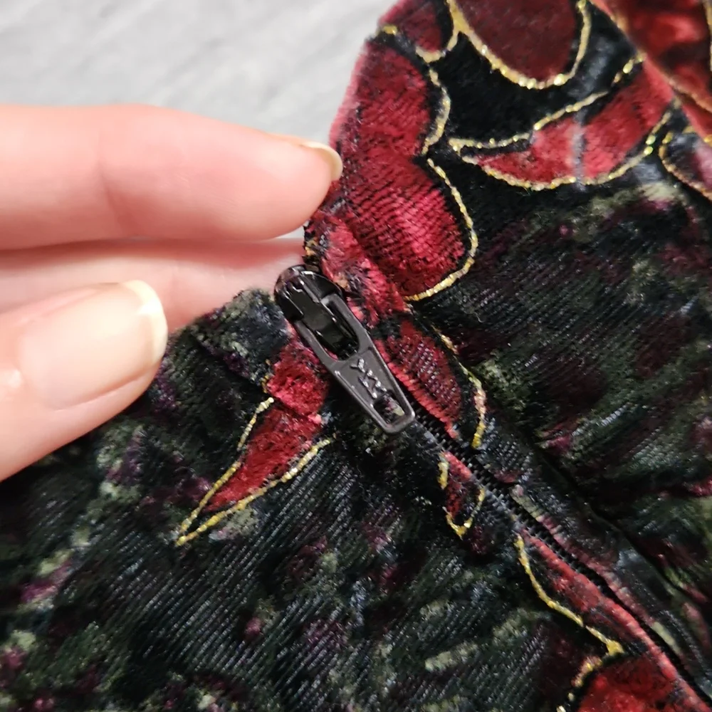 Vintage Rampage Floral Velvet Formal Strapless Bodycon Mini Party Dress - Picture 8 of 8